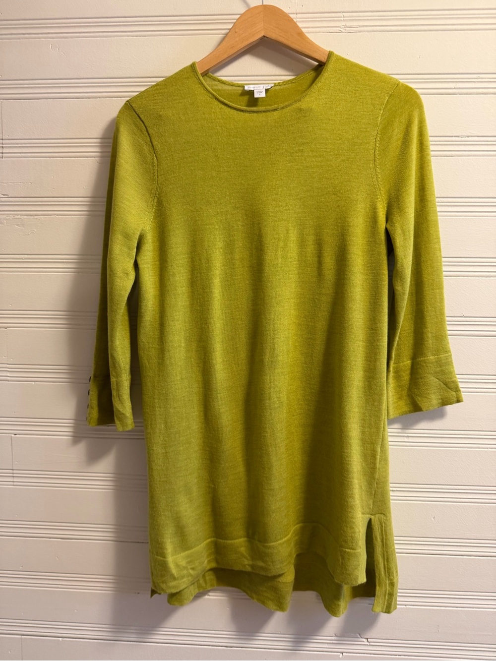 J. Jill 100% Merino Wool Tunic Sweater Small Green Hi Low Side Slit Knit - Picture 2 of 11
